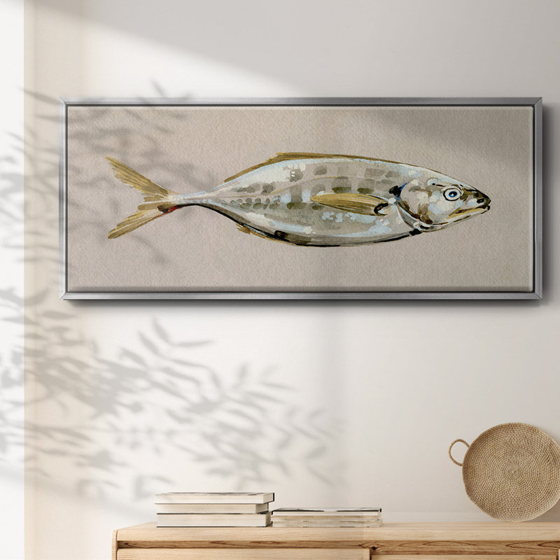 «Fresh Fish Study I», toile encadrée de qualité supérieure - prête à être accrochée, Toile avec cadre argenté