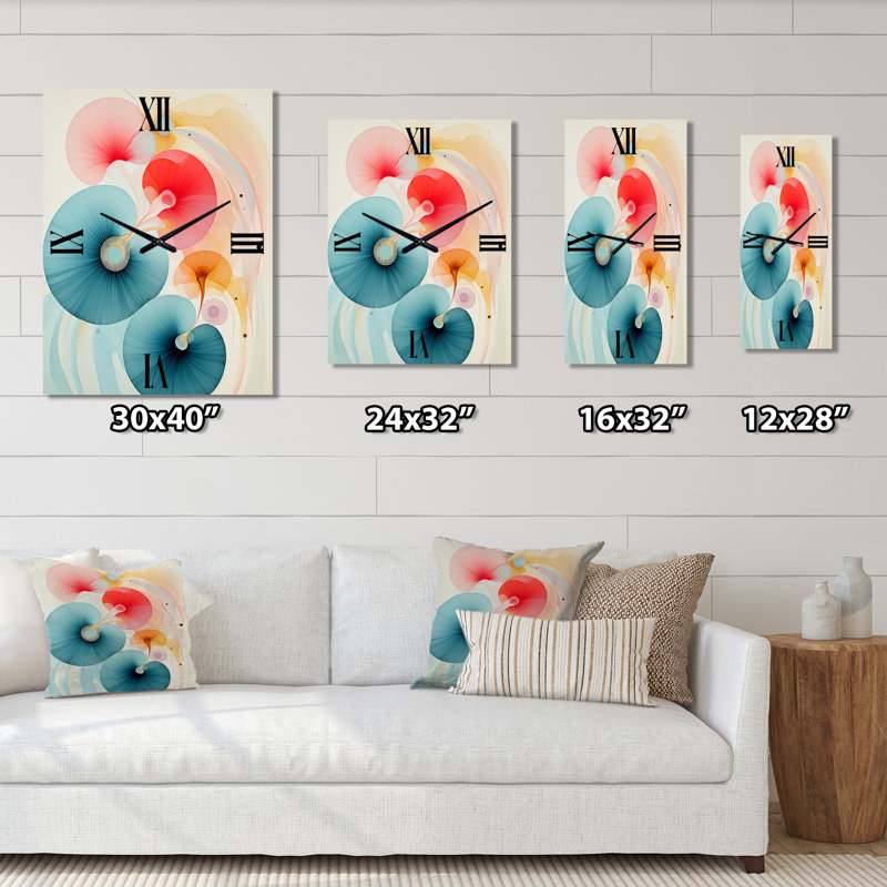 Tender Awakening en bleu rétro I - Très grandes horloges murales géométriques modernes, H 28 po x l 12 po x P 1 po