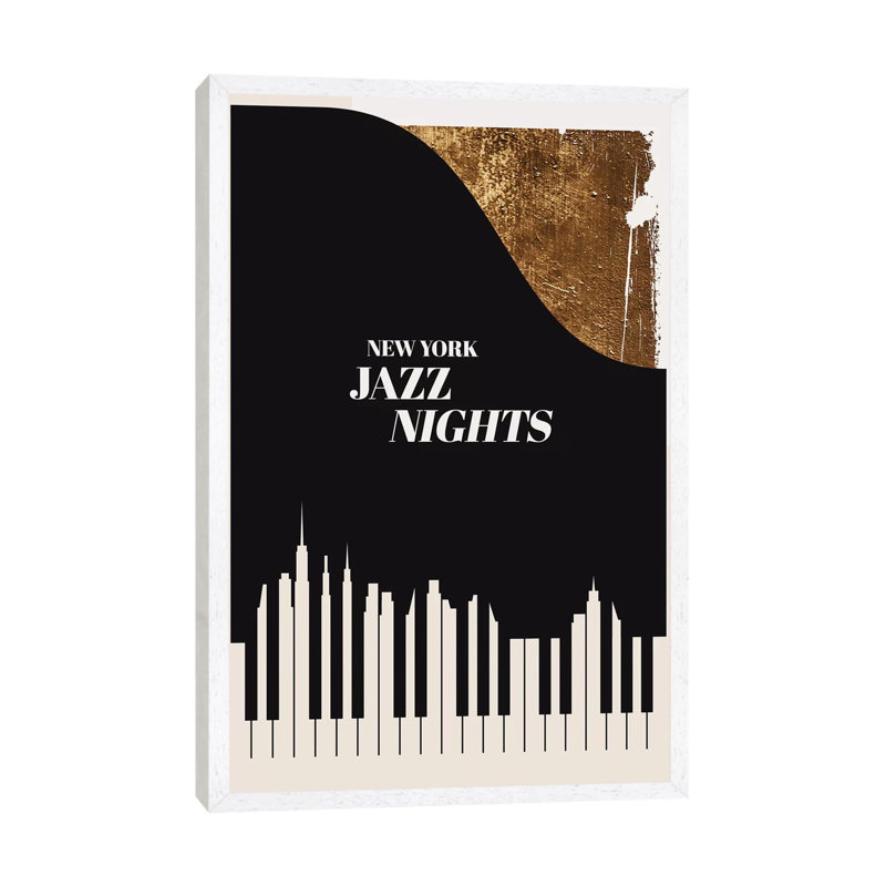 Jazz Nights by Kubistika - Print on Canvas, White Floater Framed, 101.6cm H x 66.04cm W x 3.81cm D