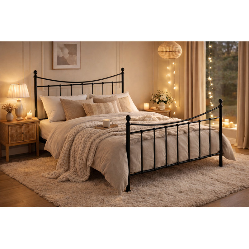 Solid Wood Bed, Black, Small Double (4')