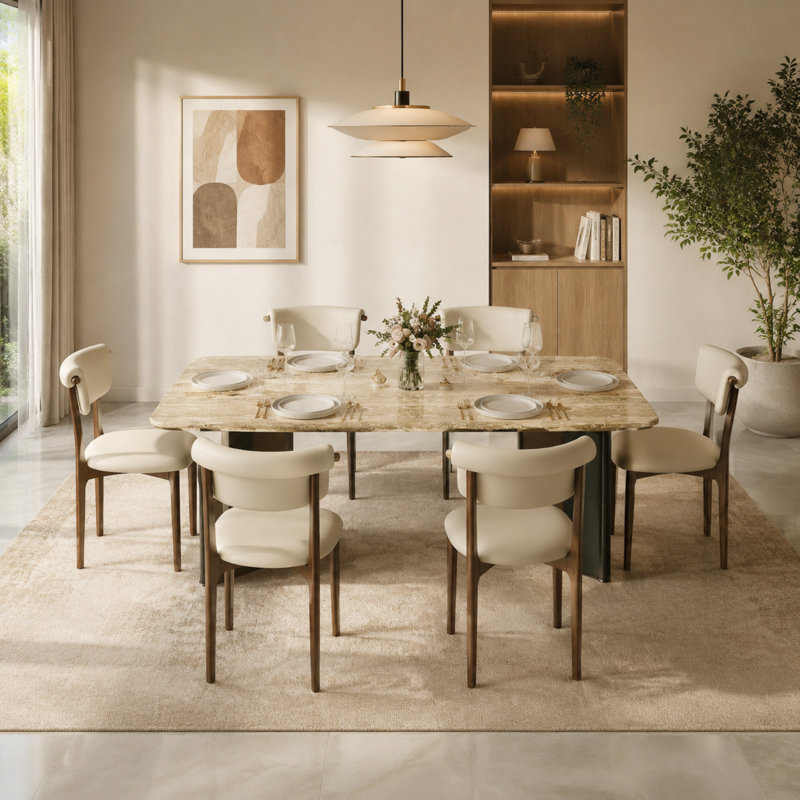 63 Inch Modern Dining Table, Stone-Effect Tabletop with Solid Base, Rectangular Kitchen & Dining Room Table for 4–6 People