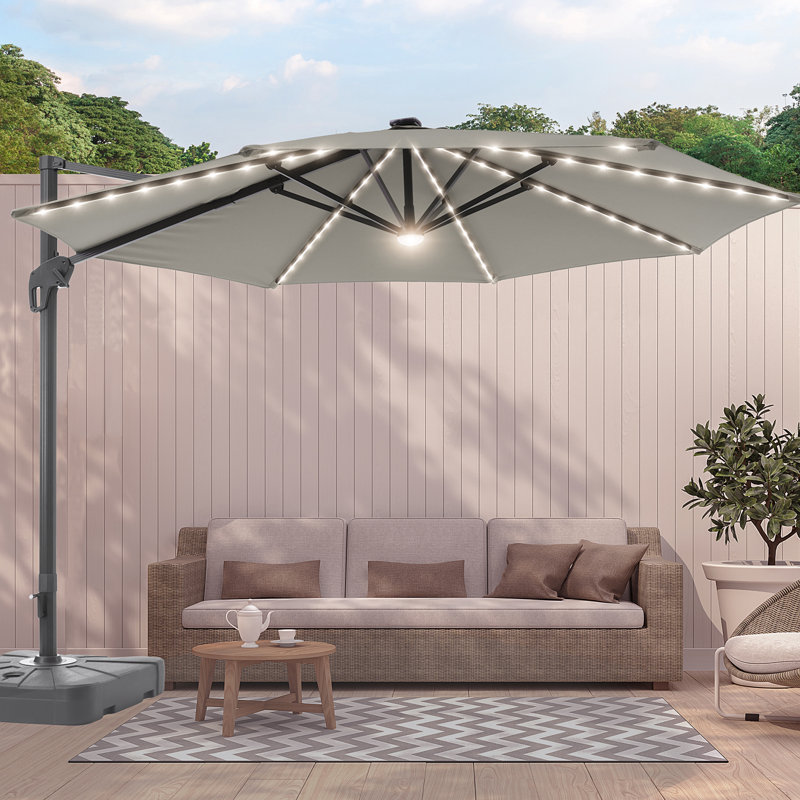 Parasol en porte-à-faux lumineux 132 "Quiteri, Gris