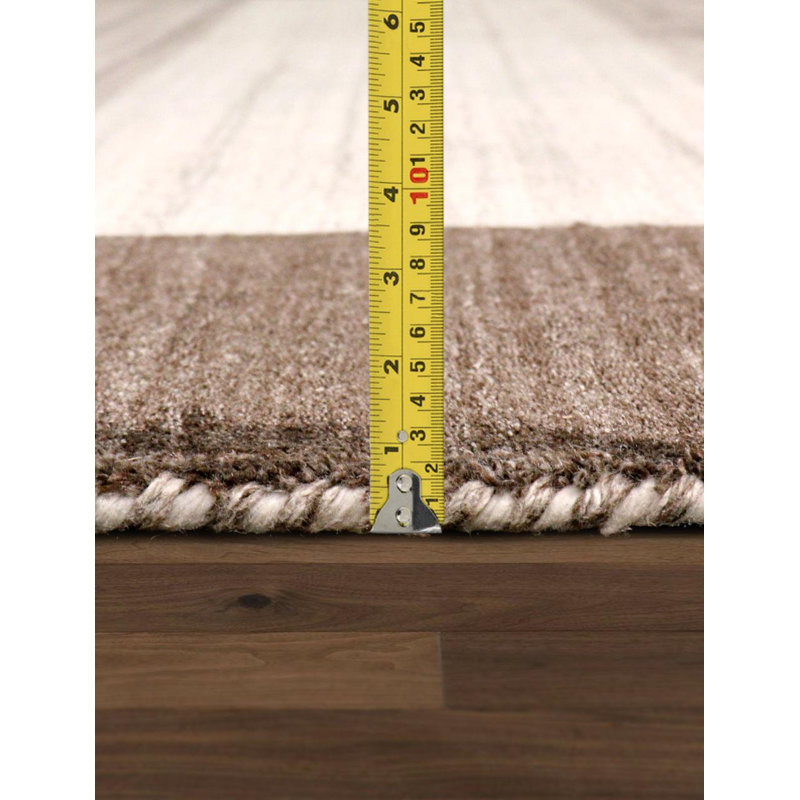 Tapis brun rayé en laine / coton / viscose rectangulaire fait à la main 4 pi 11 po x 8 pi 8 po