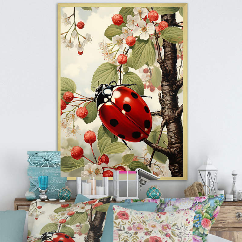 Cherry Lived Landbug - reproduction sur toile, Cadre doré simple, H 32 po x l 16 po x P 1 po