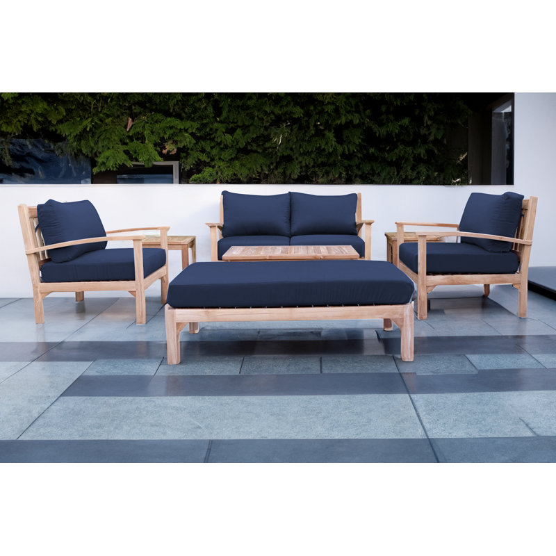 Huntington 7 Piece Teak Loveseat Seating Group with Sunbrella Cushions, Navy Sunbrella®
