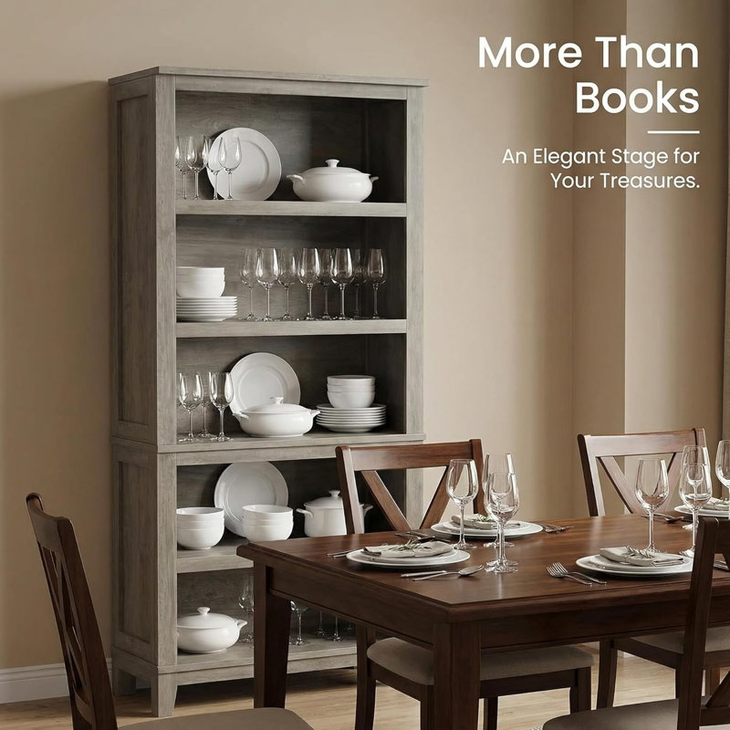 71" Bookcase w/Adjustable Shelves & 31.5 in Whidth, 5 Tier Tall Bookshelf with Wooden Legs, Rustic Vintage Bookcase for Living Room Office Library