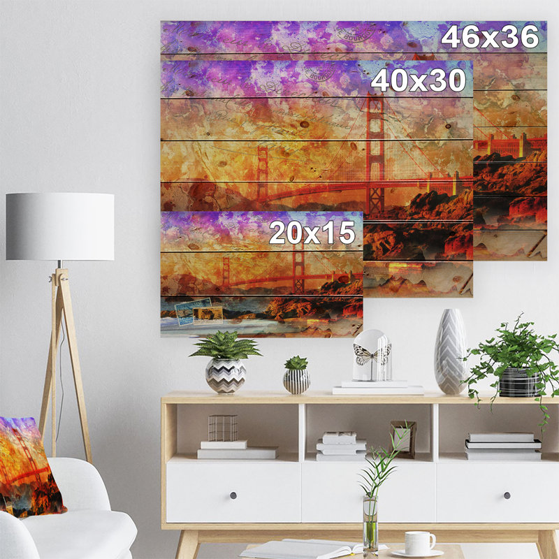 San Francisco Bridge - impression d'art graphique, H 15 po x l 20 po x P 1 po, Bois