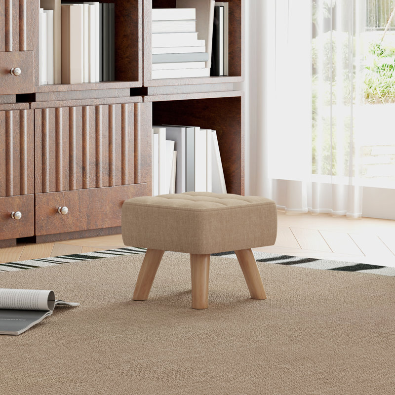 HOMCOM Modern Tufted Footstool, Linen Fabric, Rubber, Brown