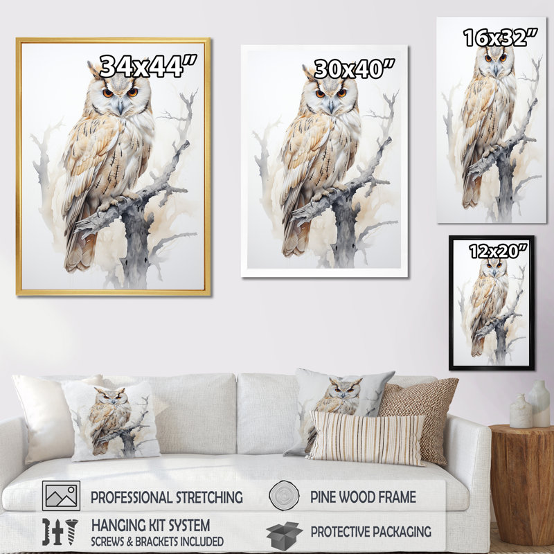 «Wise And Watchful Majestic Owl» sur impression sur toile, H 32 po x l 24 po x P 1 po, Toile tendue