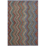 Tapis bleu de laine 7 pi x 9 pi 7 po one-of-a-kind fait main kilim Fortine