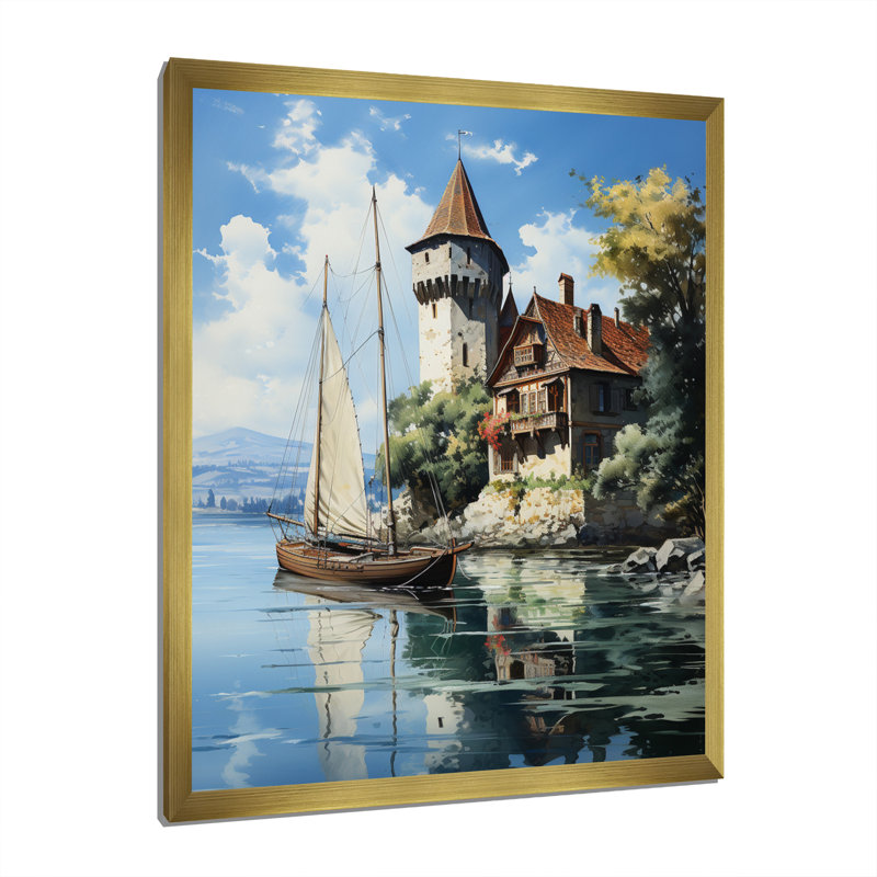 Lendra, Allemagne, lac de Constance, sérénade, H 32 po x l 24 po x P 1 po, Encadrement doré