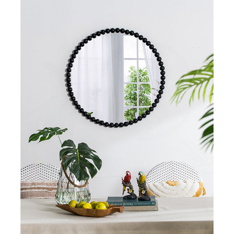 32 "miroir circulaire avec cadre perlé en métal, miroir mural pour le hall d'entrée de la chambre à coucher du salon