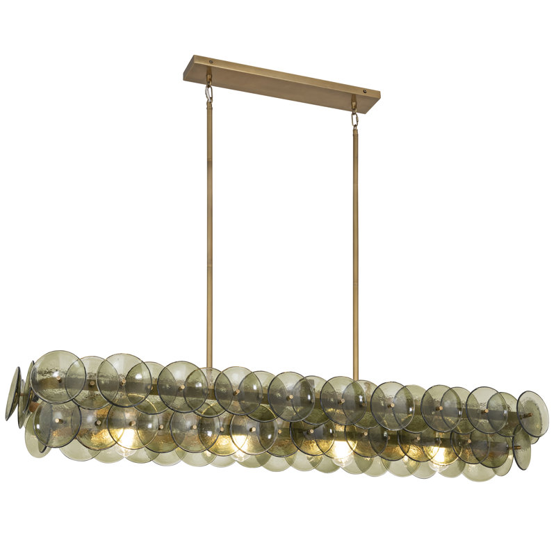 Loren-Linear Pendant, Weathered Brass/Green Vintage