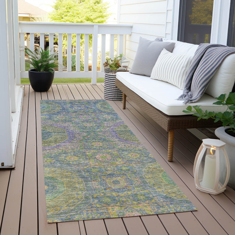 Machine Washable Indoor/Outdoor Xhevrie Blue Rug, Runner 2'3" x 7'6"