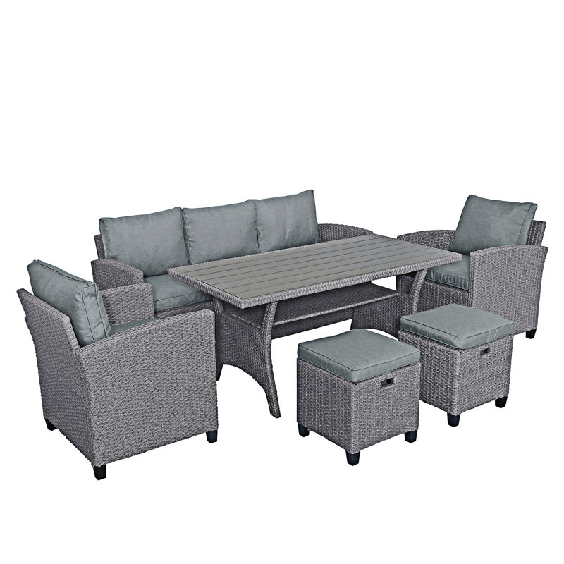 Ensemble 6 pièces en osier de rotin d'extérieur, Gris