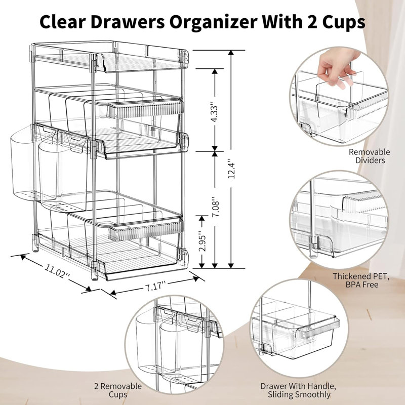 2 Sets Of 3-tier Clear Bathroom Organizers