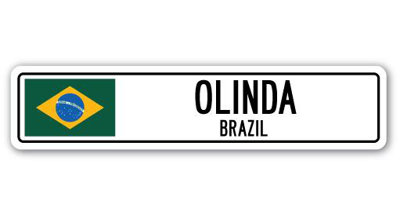 Plaque de rue en aluminium Olinda, drapeau du Brésil