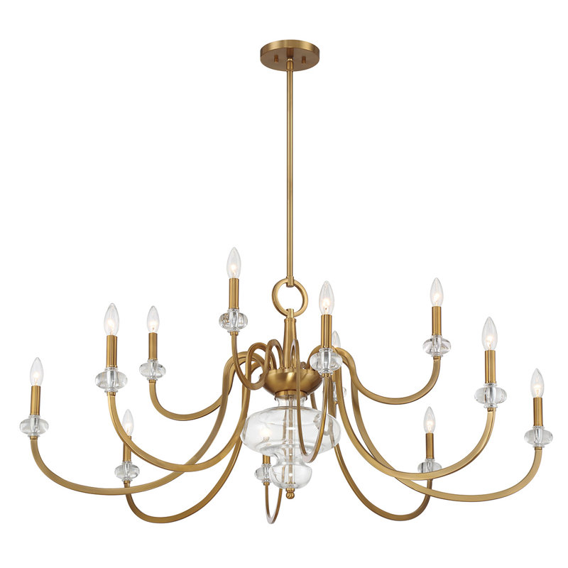 Kiea 12-Light Chandelier in Warm Brass, 12 Lights, 21.5" H x 49.5" W x 49.5" D