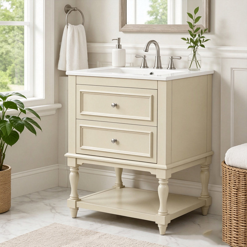 Meuble-lavabo 24 po avec lavabo en céramique, Beige