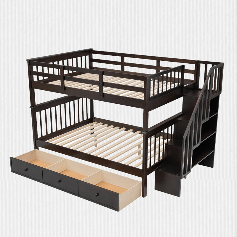Lit superposé double avec tiroir et garde-corps, lit superposé pour enfant pour chambre à coucher, Espresso