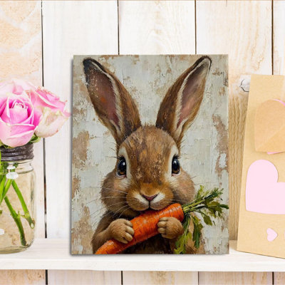 Easter Bunny Nursery Wall Art Decoration, Rabbit And Carrot Canvas Wall Decor Framed 8X10, Easter Spring Art Prints Decoration For Kitchen Home Kids Room