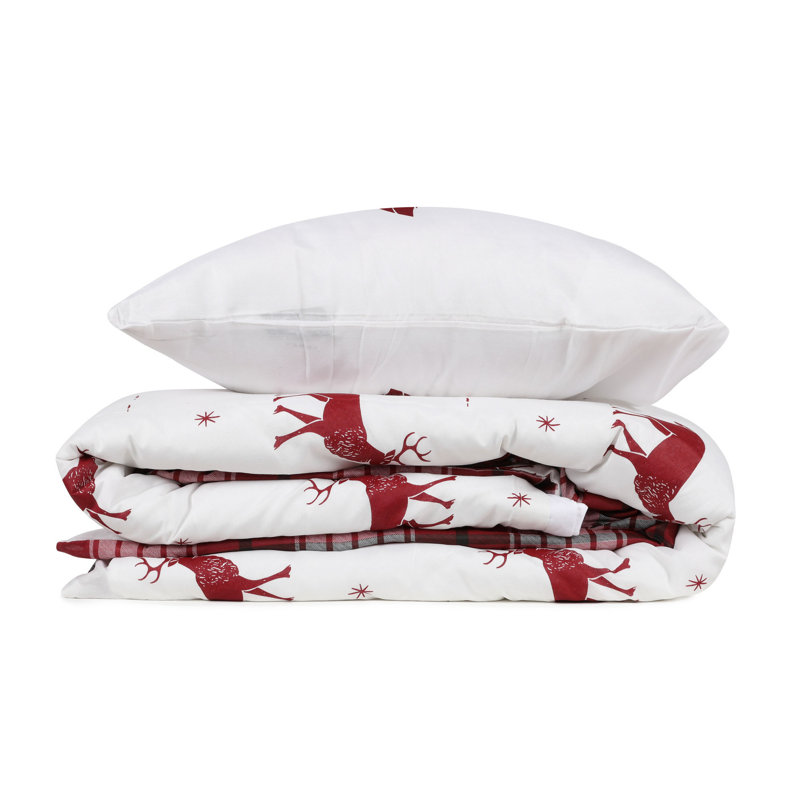 Luxurious Quilt Cover Set, Claret Red & White | 65% Cotton / 35% Polyester, Machine Washable | 2 Envelope Pillowcases (19.7 x 31.5 inches), Perfect for Holiday & Christmas Decor