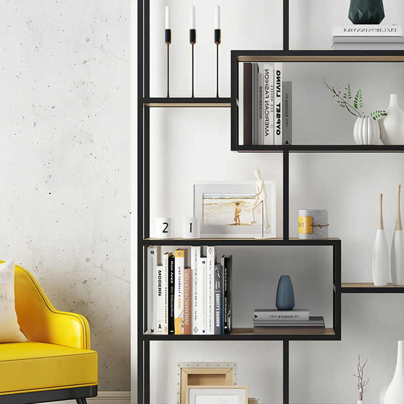 Bibliothèque créative et tendance, Noir / brun, (7 tablettes) H 70,8 po x l 47,2 po x P 11,8 po