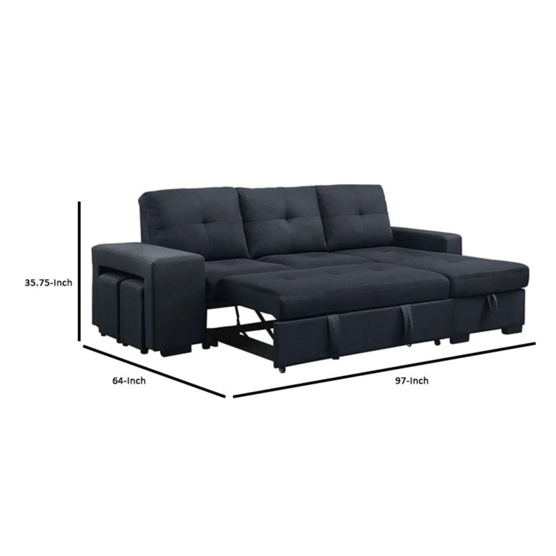Upholstered 97 " Linen Blend L-Shaped Sofa Bed with Ottoman