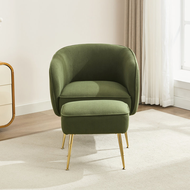 Yaneth 28.3'' Wide Corduroy Accent Barrel Chair with Ottoman, Teal Corduroy