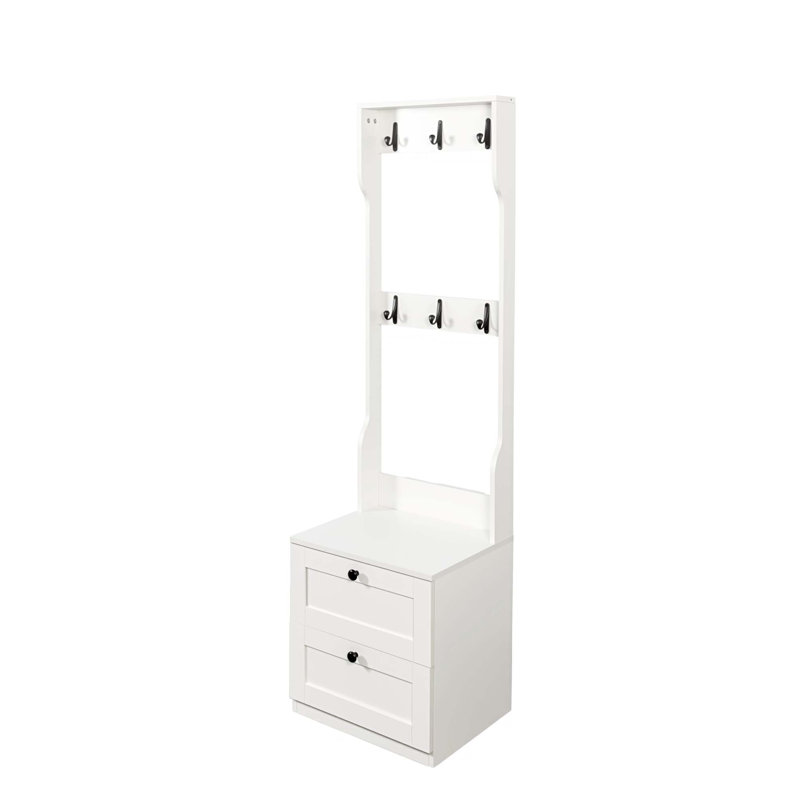 Portemanteau et table de chevet 2 en 1, avec tiroir et crochets, cintre autoportant pour chambre à coucher