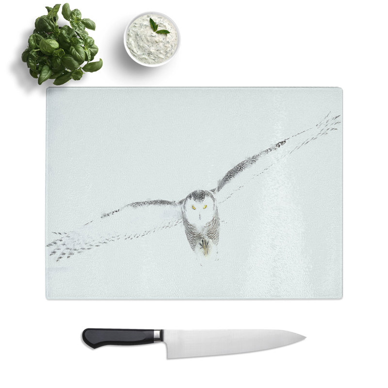 Tempered Glass Snowy Owl Chopping Board, 20 cm x 28.5 cm