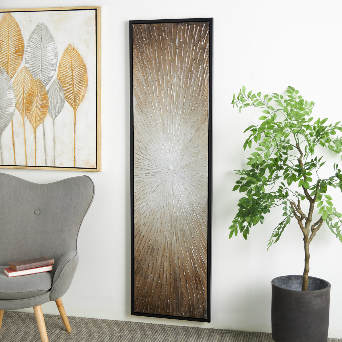 Canvas Radial Starburst Living Room Framed Wall Art with Black Frame