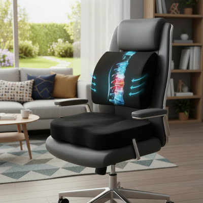 Chaise de bureau / Coussin de siège en mousse viscoélastique convertible, soutien lombaire et lombaire, soulage les douleurs au niveau de la queue et de la scie, noir.