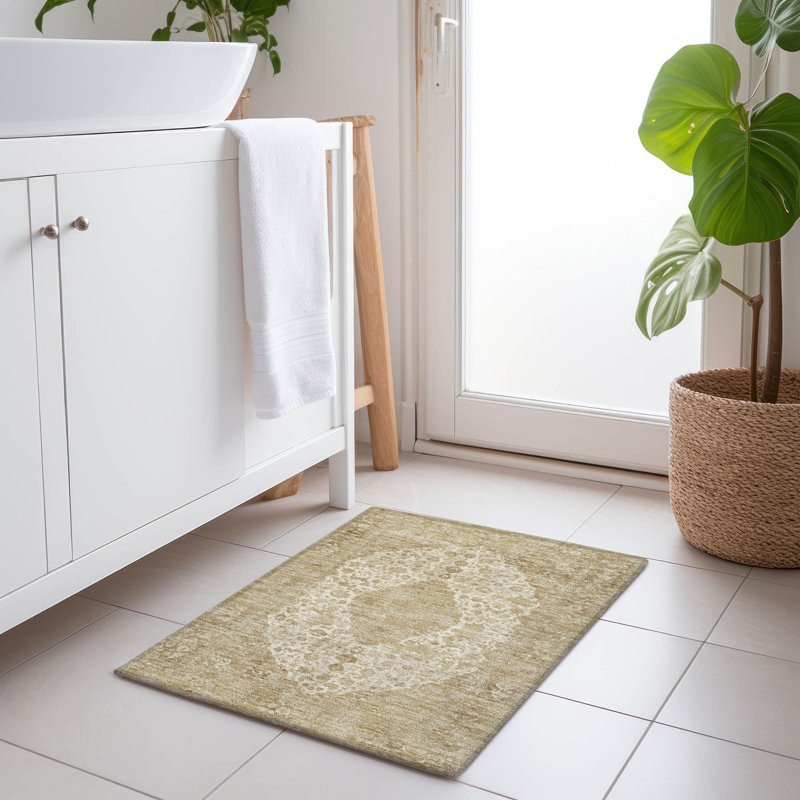 Machine Washable Indoor/Outdoor Cinead ACN1657 Ivory Rug, Rectangle 1'8" x 2'6"