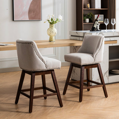 26 tabourets de bar pivotants de 26 po de hauteur, 2, rembourrés, base stable, dossier incurvé confortable et coussin pour le soutien de la posture, mousse souple