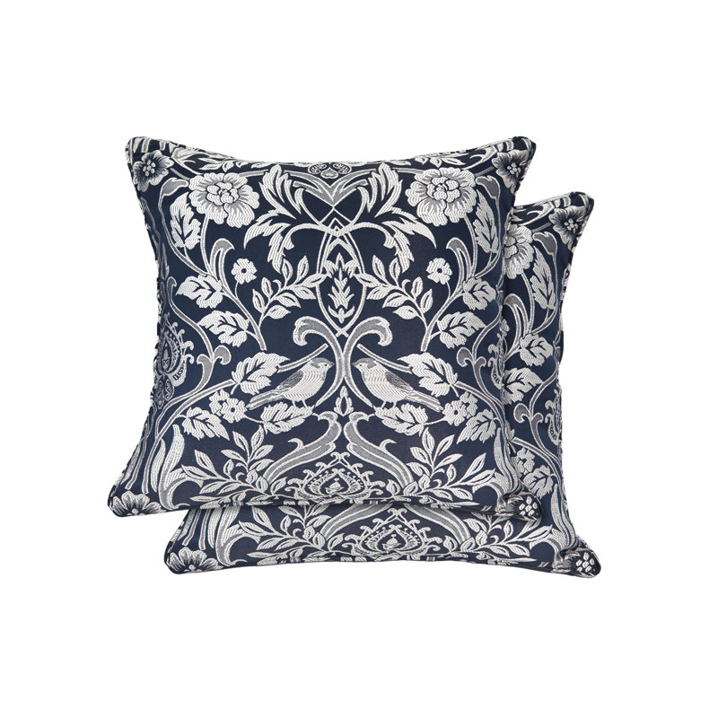 Eden Floral Square Throw Pillow Cover, Navy