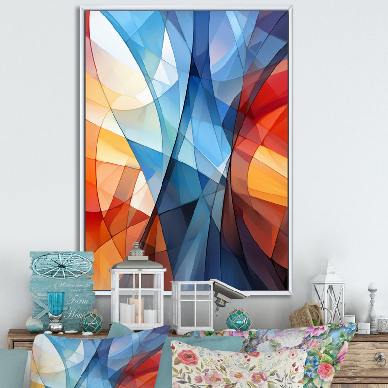 «Blue Brown Fractal Modern Energy» sur toile, H 32 po x l 16 po x P 1 po, Cadre flottant blanc