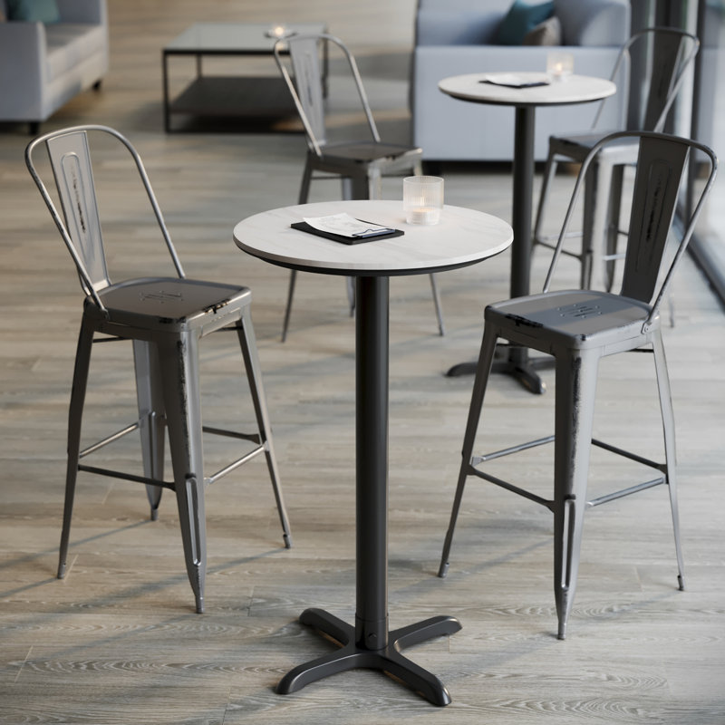 Commercial Seamless Surface Tabletop with Bar Height Crisscross Base, 42"H x 23.5"L x 23.5"W, White
