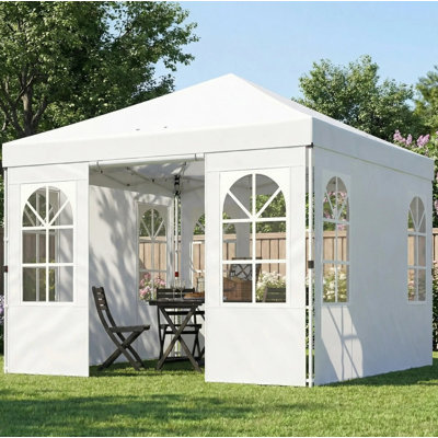 UPF50+ Pop Up Canopy Tent with Adjustable Height, 10'x10' Oxford Fabric Waterproof Gazebo with Windows for Backyard Events