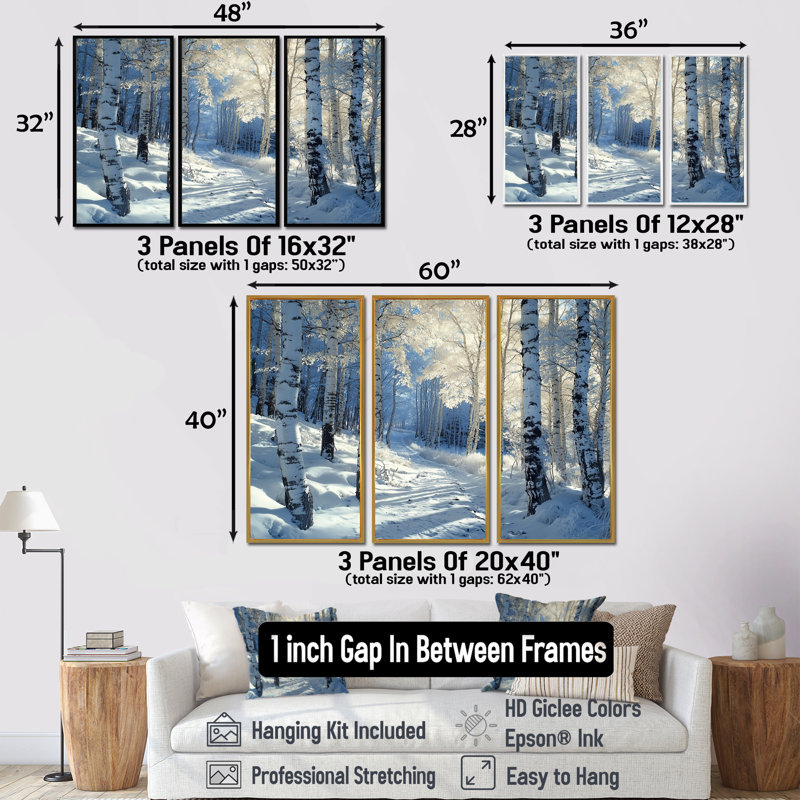 «White Pine Tree In Winter Forest Panorama», ensemble de reproductions d'art mural paysage d'hiver
