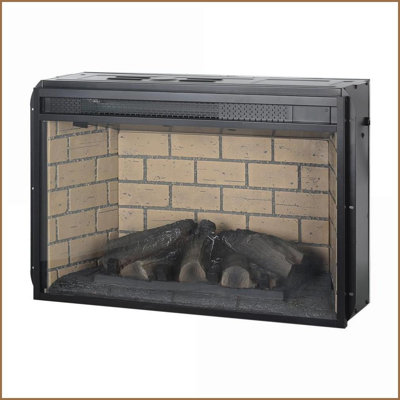 Foyer électrique encastrable, foyer à quartz infrarouge de 26 pouces avec bûches de bois et amp; Brique rétro | Sans évent | Verre trempé + tôle + plastique