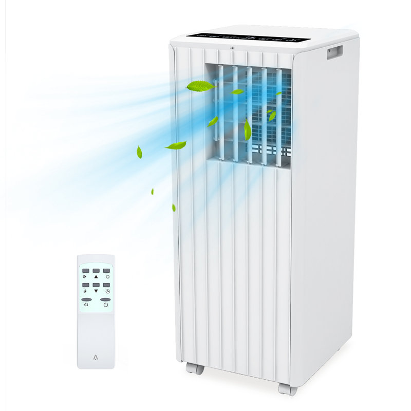 Climatiseur portatif 3-en-1 8 000 BTU - refroidissement puissant, déshumidificateur et ventilateur, silencieux, écoénergétique, télécommande, ensemble de fenêtre, minuterie 24H - 350 pieds carrés - Devant noir + panneau gris foncé, normes américaines