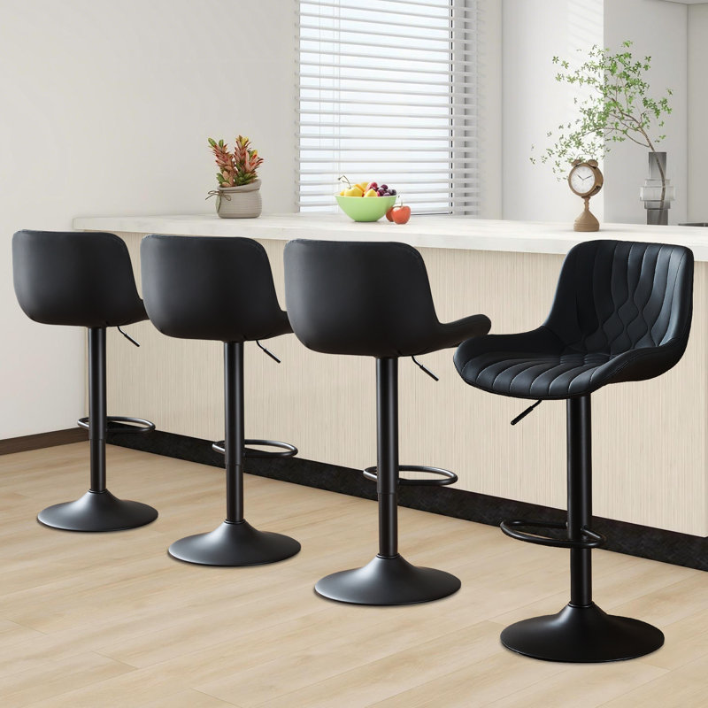 Adjustable Height And Modern Design Swivel Set Of 4 Crouch For Kitchen Island, Black