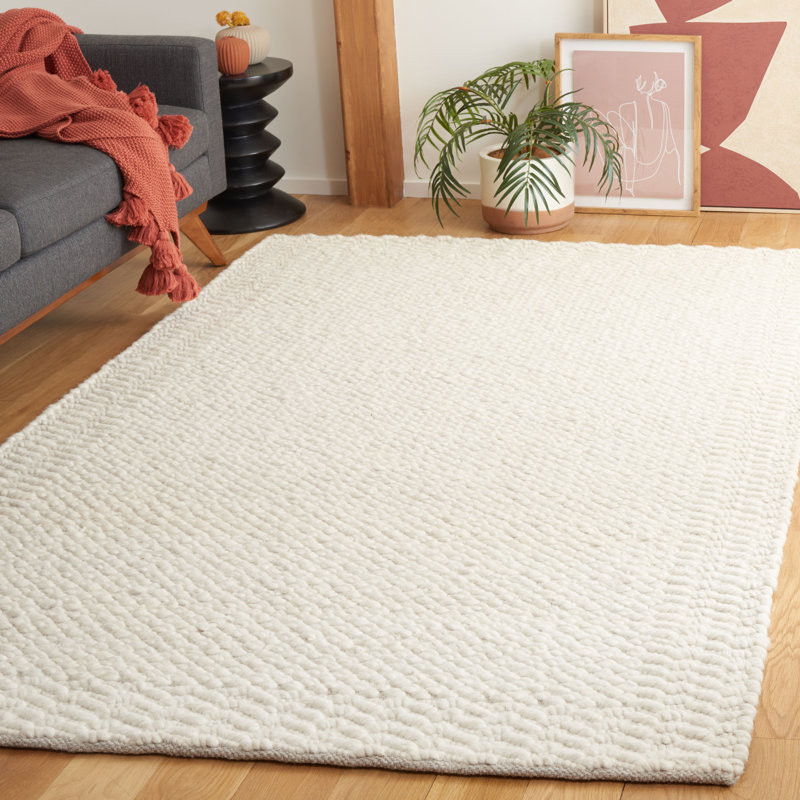 Tapis ivoire en laine et coton tissé à la main Bowan, Rectangle de 5 pi x 8 pi