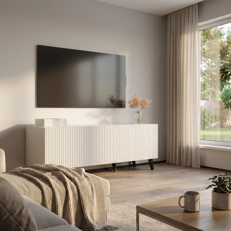 Meuble télé 3D blanc 59,3 po Pafos, Blanc