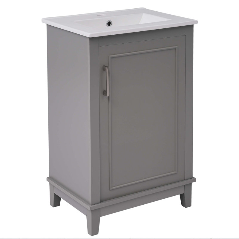 Petit meuble-lavabo moderne de 20 pouces avec lavabo en céramique, Gris