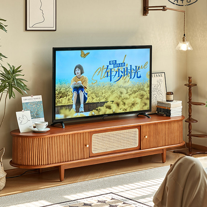 Meuble télé rétro avec poignées en laiton, 70.87"