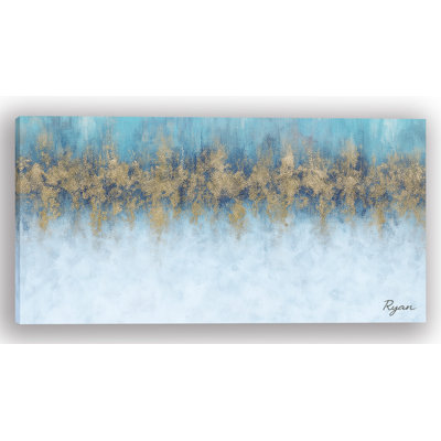 Golden Serenity – Abstract Blue & Gold Wrapped Canvas Wall Art
