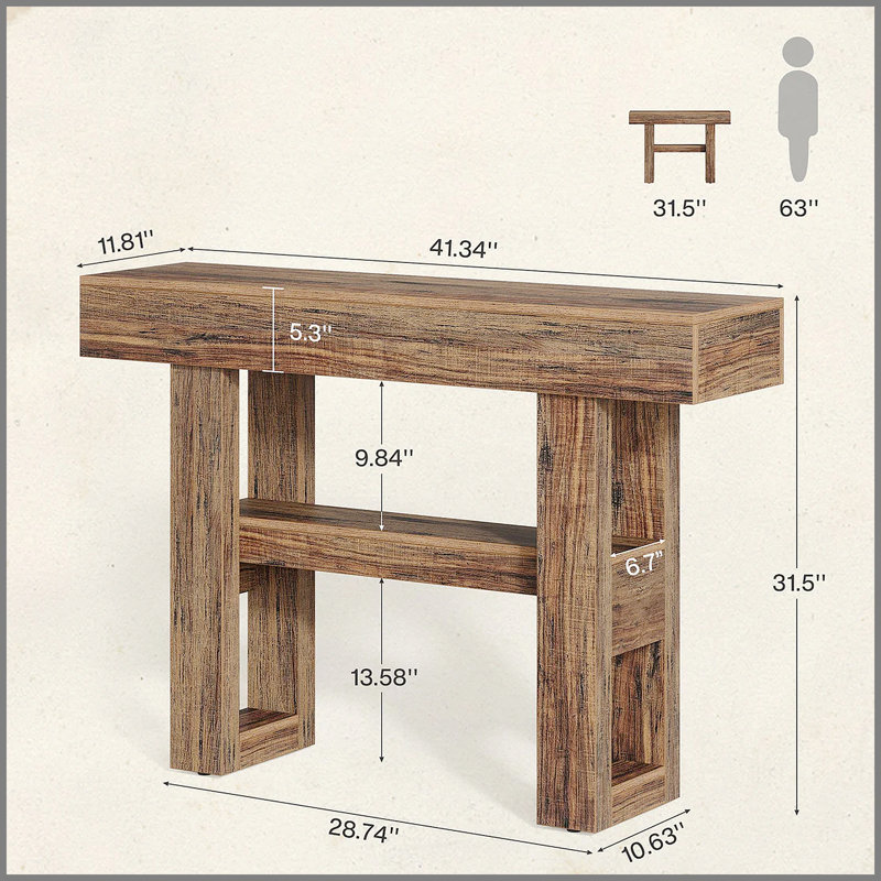 Table de canapé étroite, console, Brun rustique
