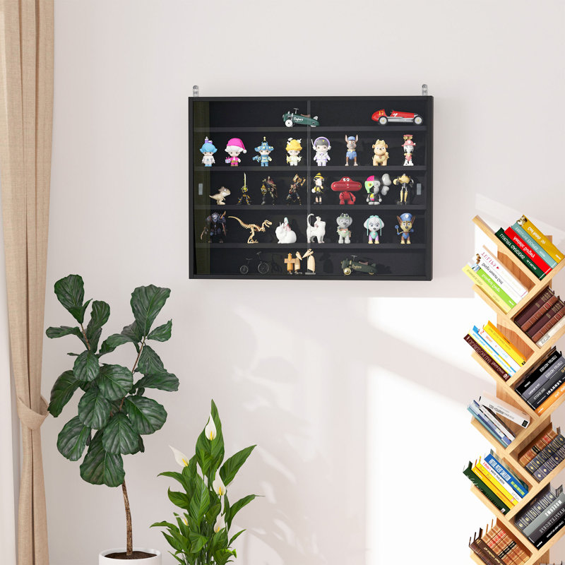 Multi-Tier Home Shelf Hanging Storage w/Clear Doors and Adjusted Shelves, Black